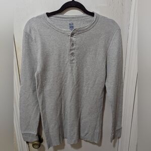 Fruit Of The Loom Large Long Sleeve Men's Gray Waffle Knit Thermal Shirt